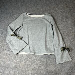Sisley Sweater Womens Small Gray Bow Bell Sleeve Heather Gray Sweatshirt